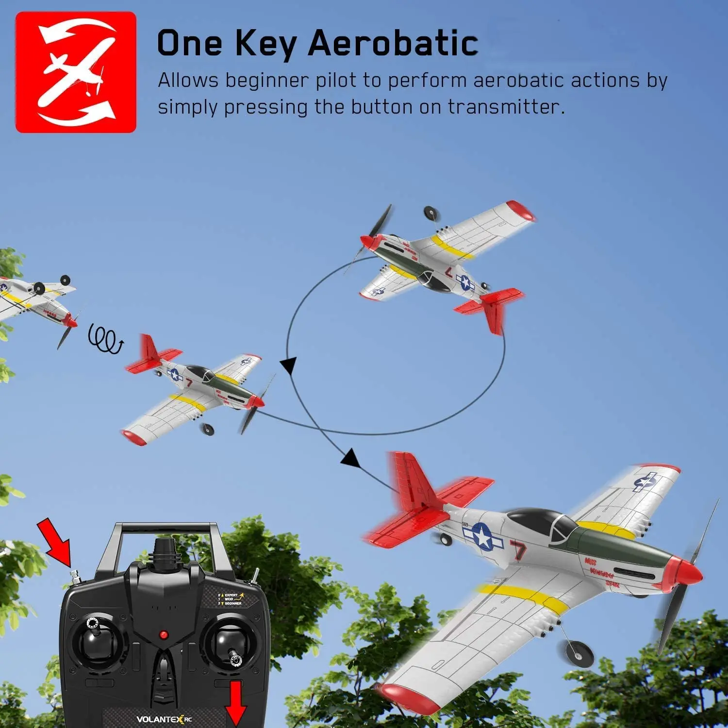 Volantex RC - Beginner RC Airplane Wing Fighter P51D Mustang Xpilot Stabilization System, ONE-KEY AEROBATIC (761-5 RTF)
Volantex RC - Beginner RC Airplane Wing Fighter P51D Mustang Xpilot Stabilization System, ONE-KEY AEROBATIC (761-5 RTF)