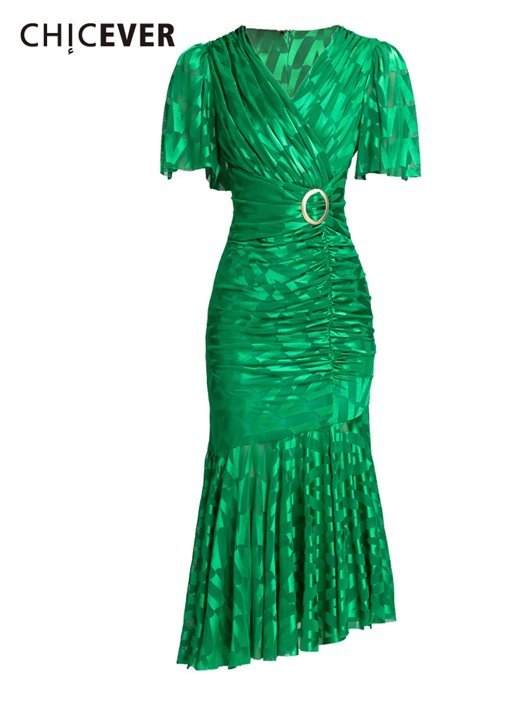 CHICEVER Slim Ruched Dress For Women V Neck Short Sleeve High Waist Solid Vintage Midi Dresses Female Summer Clothes Fashion New
CHICEVER Slim Ruched Dress For Women V Neck Short Sleeve High Waist Solid Vintage Midi Dresses Female Summer Clothes Fashion New