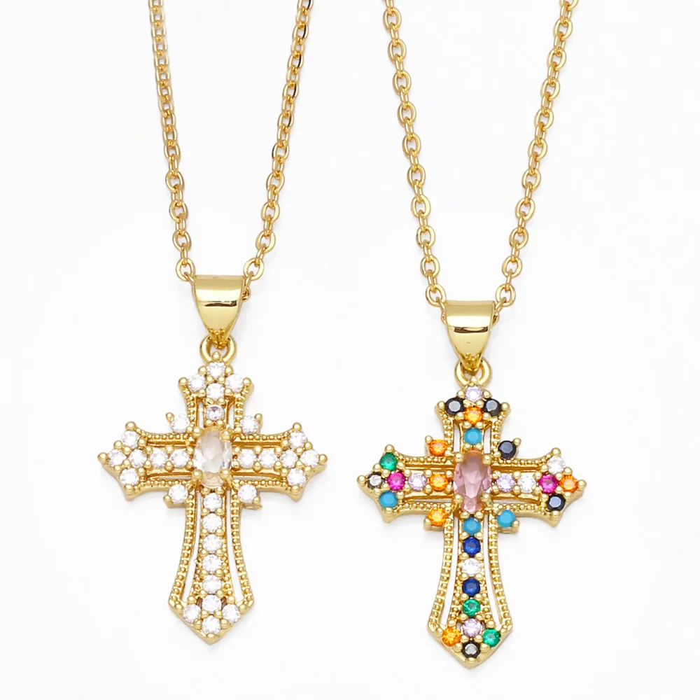 FLOLA Paved Mirco Crystal Cross Pendant Necklace for Women Rainbow Zircon Short Chain Necklace Gold Plated Jewelry Gifts nkeb112
FLOLA Paved Mirco Crystal Cross Pendant Necklace for Women Rainbow Zircon Short Chain Necklace Gold Plated Jewelry Gifts nkeb112