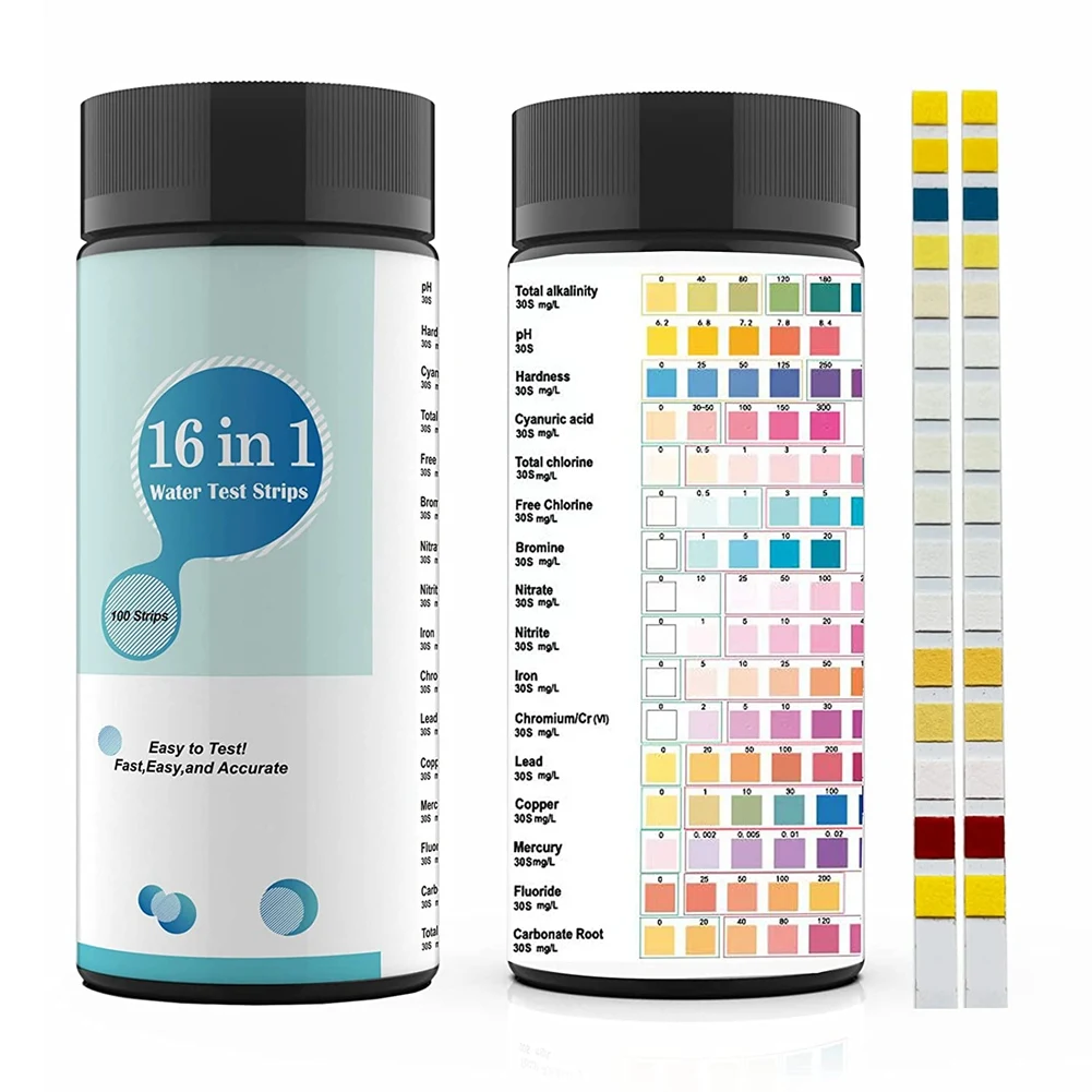16 in 1 Water Test Kits,100PCS Drinking Water Testing Strips,Tap and Well Water Test Strip&ETesting for PH,Lead,Chlorine 
16 in 1 Water Test Kits,100PCS Drinking Water Testing Strips,Tap and Well Water Test Strip&ETesting for PH,Lead,Chlorine