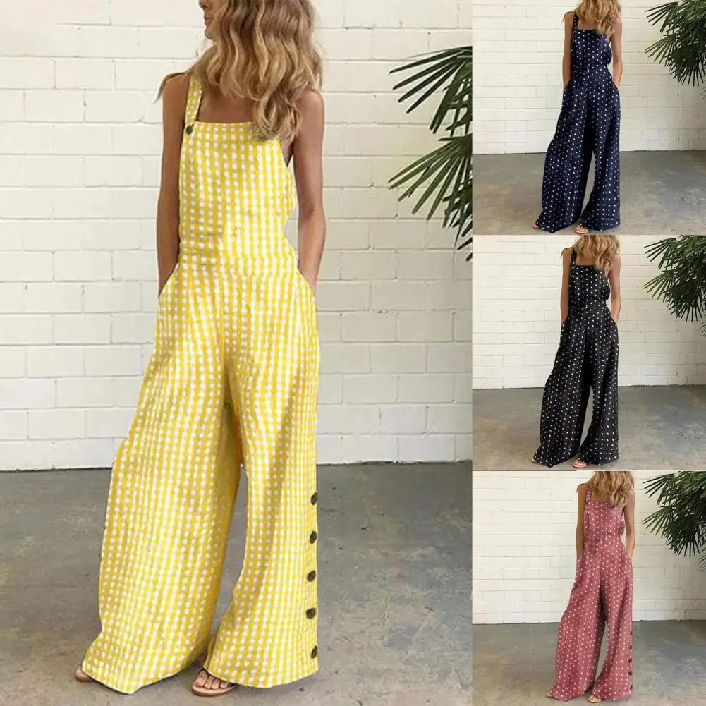 Women Suspender Jumpsuit Sleeveless Pockets Polka Dots Print Wide Leg Loose Playsuit Dungarees for Travel
Women Suspender Jumpsuit Sleeveless Pockets Polka Dots Print Wide Leg Loose Playsuit Dungarees for Travel