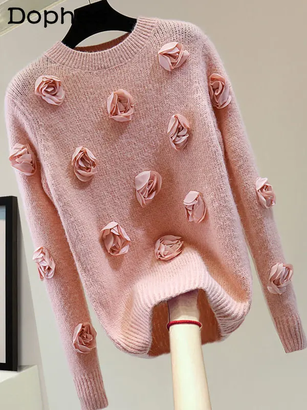 Handmade Flower Long-Sleeved Sweater Women 2022 Autumn Winter Korean Loose Solid Color Crew Neck Knit Top Pull Wool Sweaters
Handmade Flower Long-Sleeved Sweater Women 2022 Autumn Winter Korean Loose Solid Color Crew Neck Knit Top Pull Wool Sweaters
