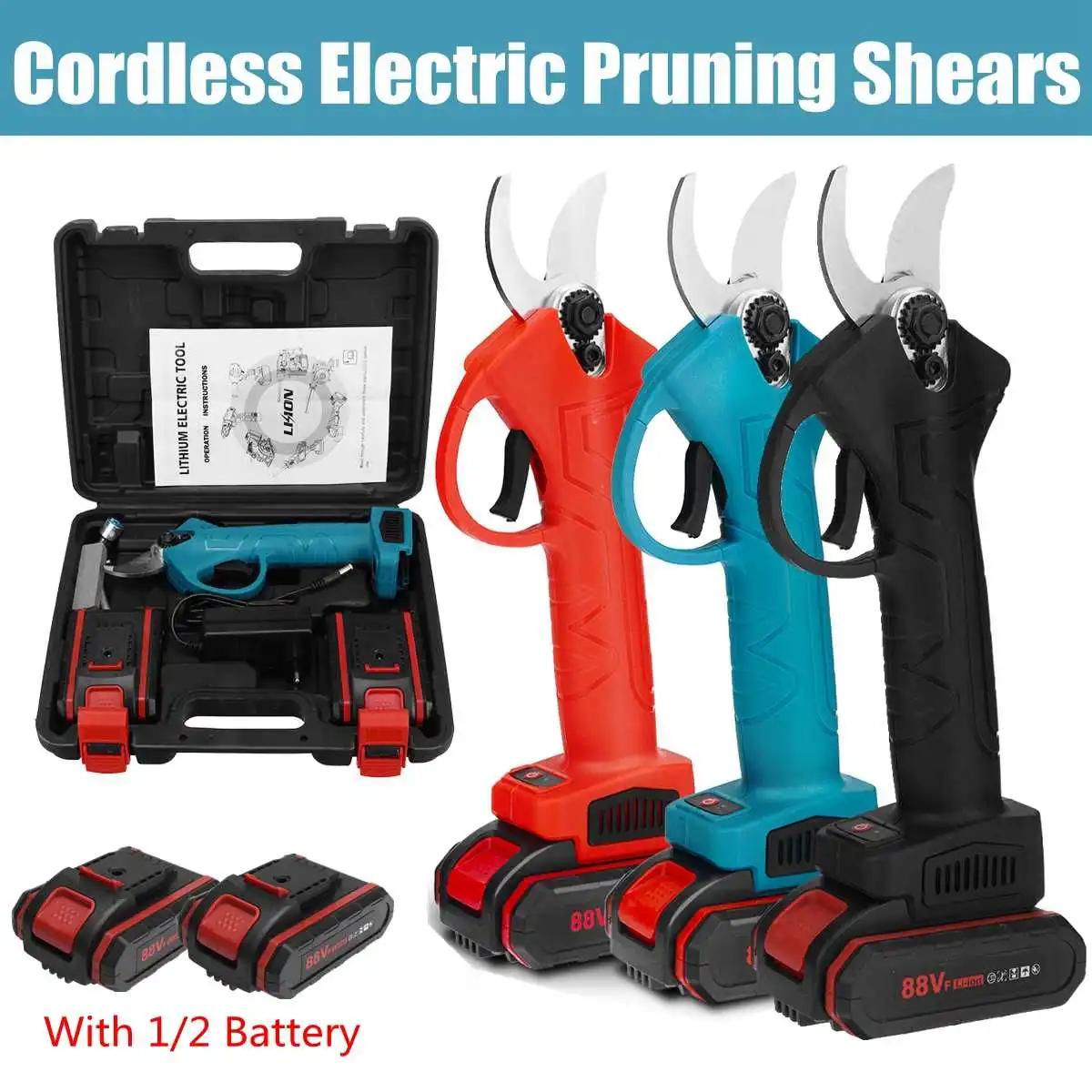 88V Cordless Pruner Electric Pruning Shear With 2PC Lithium-ion Battery Efficient Fruit Tree Bonsai Pruning Branches Cutter 30mm
88V Cordless Pruner Electric Pruning Shear With 2PC Lithium-ion Battery Efficient Fruit Tree Bonsai Pruning Branches Cutter 30mm