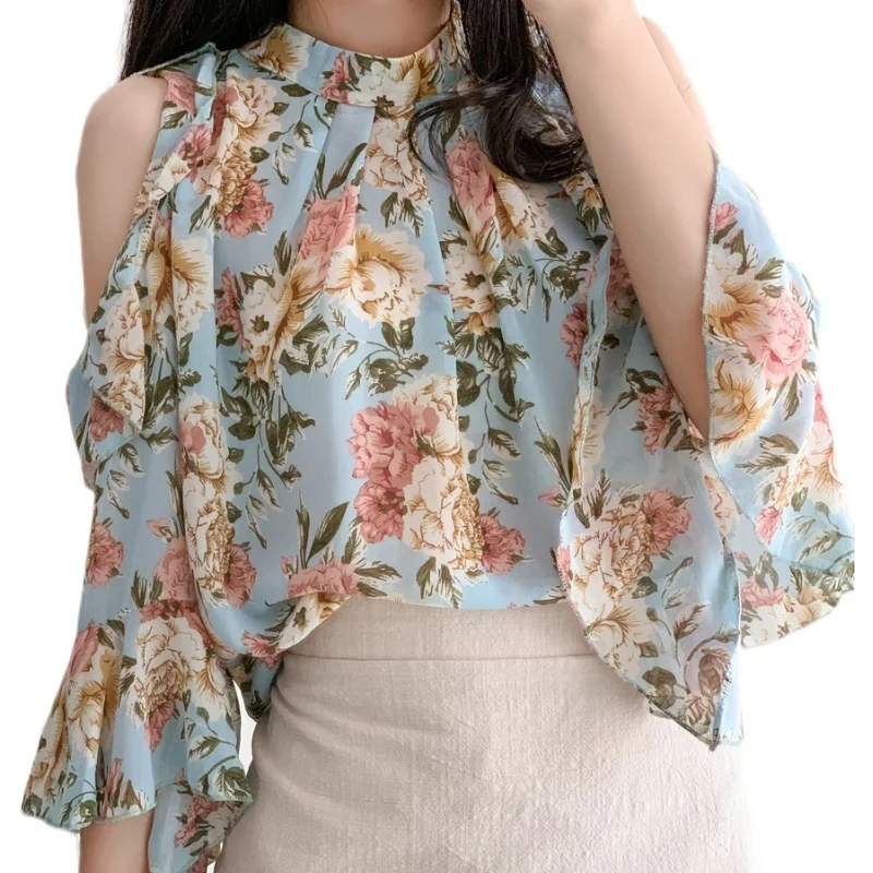 Spring Summer New Short Sleeve OL Chiffon Shirt Women Off-Shoulder Pullover Floral Loose Blouse Women Blusas Mujer De Moda 14370
Spring Summer New Short Sleeve OL Chiffon Shirt Women Off-Shoulder Pullover Floral Loose Blouse Women Blusas Mujer De Moda 14370