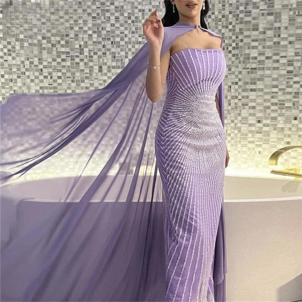 Fairytale Strapless Prom Dresses Purple Decorate Grace Sleeveless Ankle-Length Wedding Party Sequins A-Line Evening 2023 
Fairytale Strapless Prom Dresses Purple Decorate Grace Sleeveless Ankle-Length Wedding Party Sequins A-Line Evening 2023