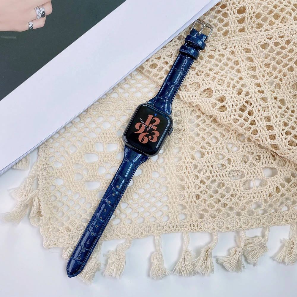 Кожаный ремешок для Apple watch SE7 6 5 4 3 2 1 с тиснением под Аллигатор iwatch 40 мм 44 38 42 41 45 |