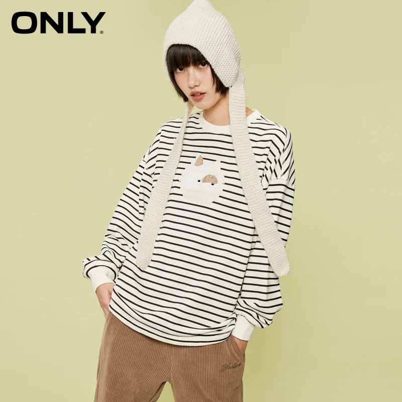 ONLY Spring New Fashion Striped Printed Towel Embroidered Loose Round Neck Sweater Women|12219S032
ONLY Spring New Fashion Striped Printed Towel Embroidered Loose Round Neck Sweater Women|12219S032