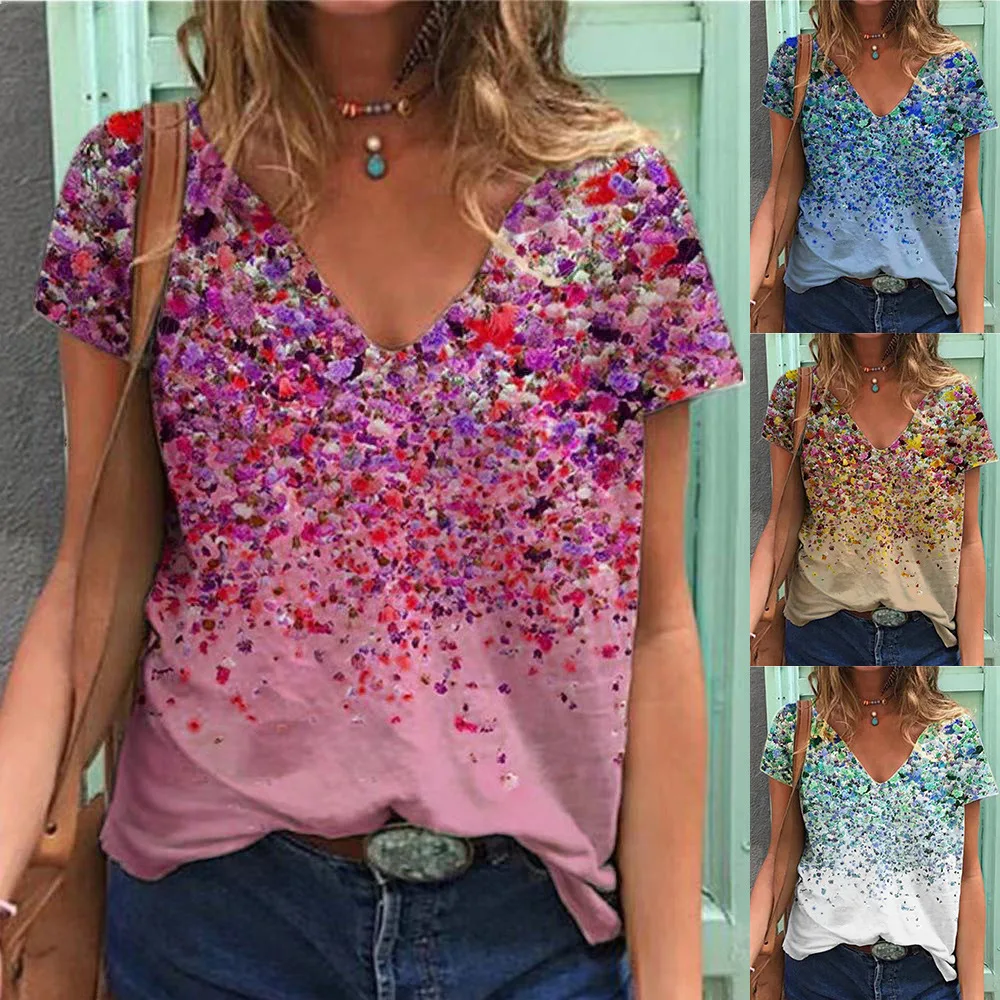 Summer 2022 European and American women's hot selling V-neck floral printed short-sleeved shirt women
Summer 2022 European and American women's hot selling V-neck floral printed short-sleeved shirt women