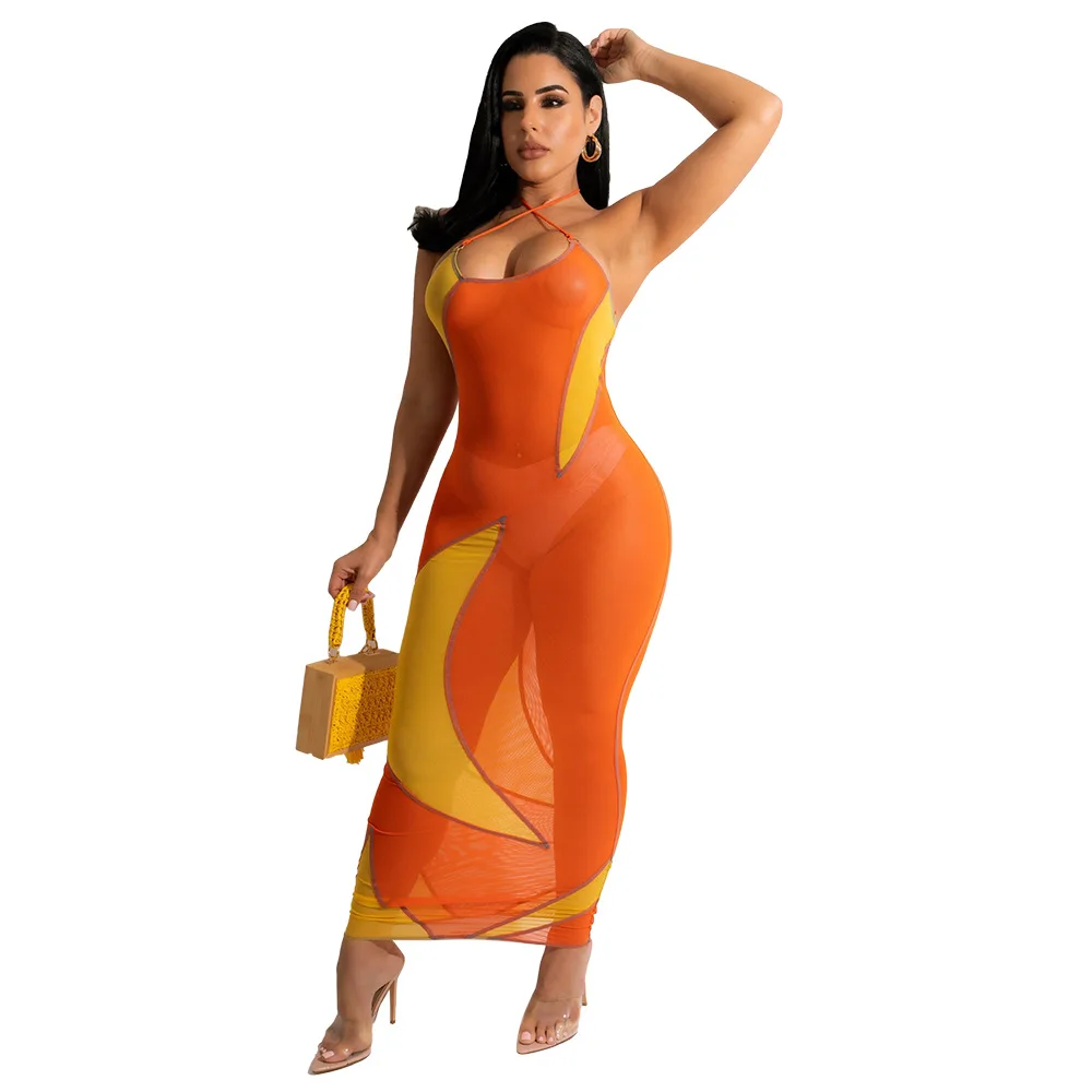 Cross Strap Halter Women Summer Mesh Midi Dress Elegant Color Patchwork Dress
Cross Strap Halter Women Summer Mesh Midi Dress Elegant Color Patchwork Dress