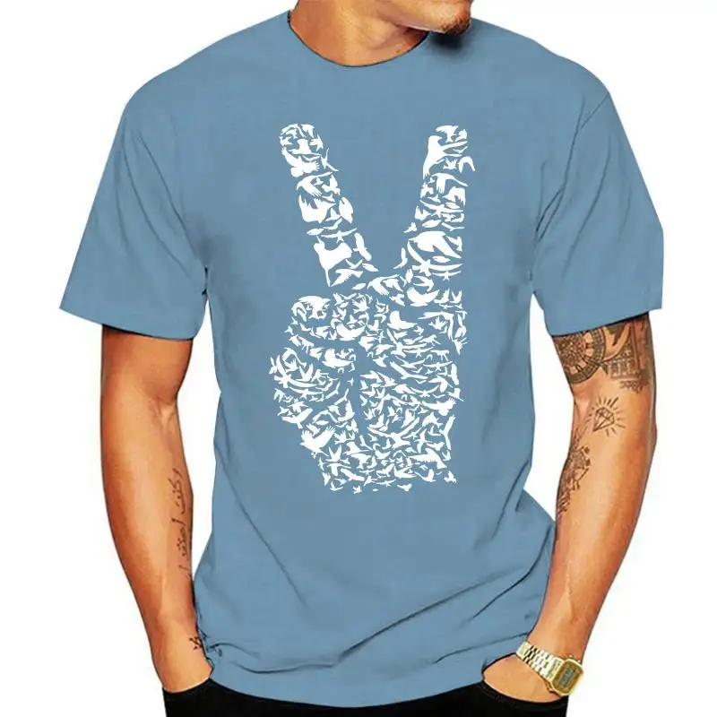 

Peace Sign Fingers T-Shirt Screenprinted Mens Love Harmony Nature Birds 2023 Hip Hop Men Short Sleeve Personalized T Shirts