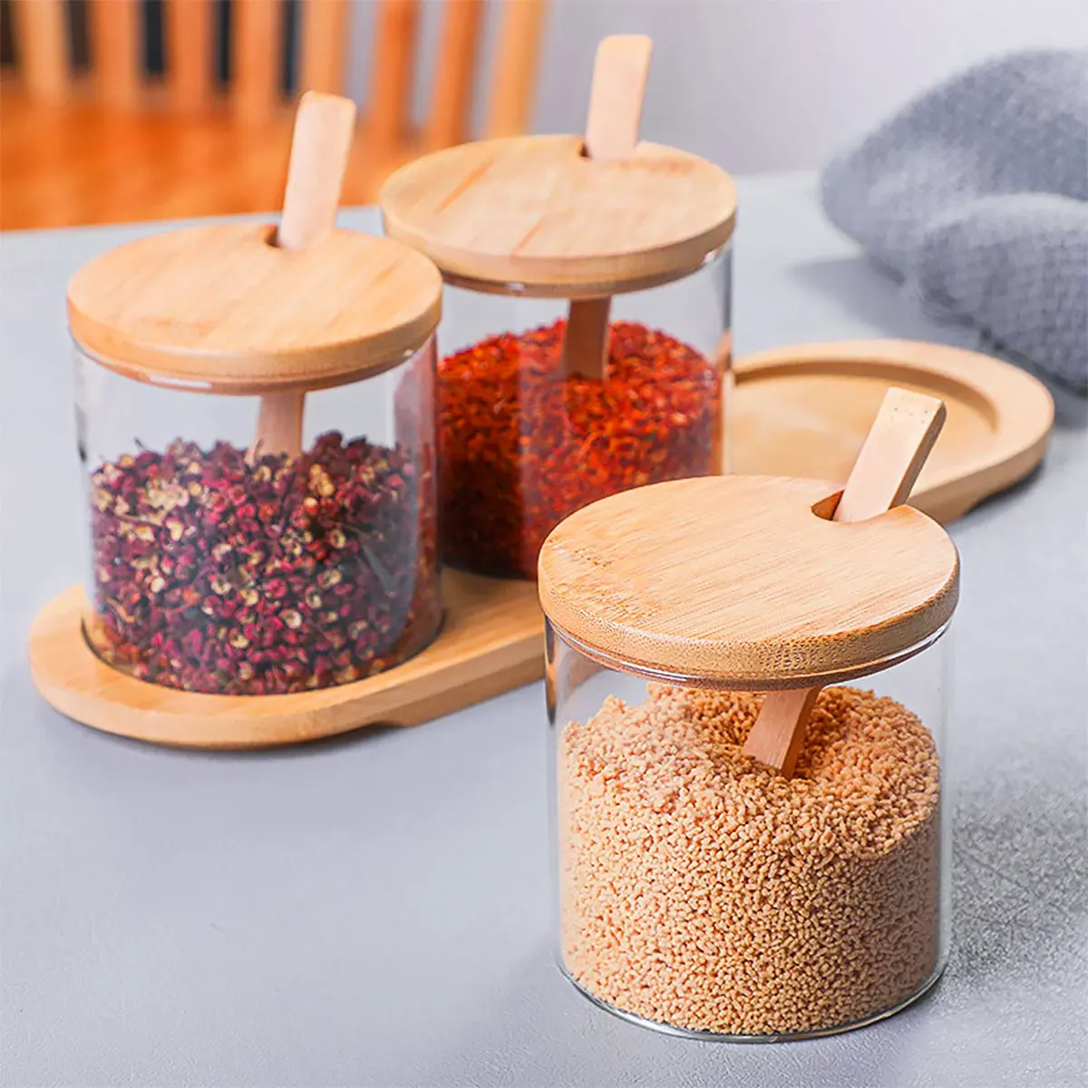 6 Pcs Condiment Jar with Bamboo Lid Glass Seasoning Container with Spoon Tray Glass Reusable Heat Resistant Condiment Canisters
6 Pcs Condiment Jar with Bamboo Lid Glass Seasoning Container with Spoon Tray Glass Reusable Heat Resistant Condiment Canisters