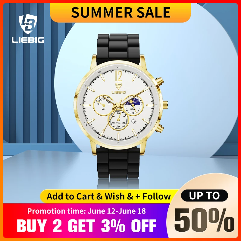 

LIEBIG New Fashion Genuine leather Strap Watches Mens Casual Date Week Waterproof Quartz Wristwatch Clock Male reloj hombre