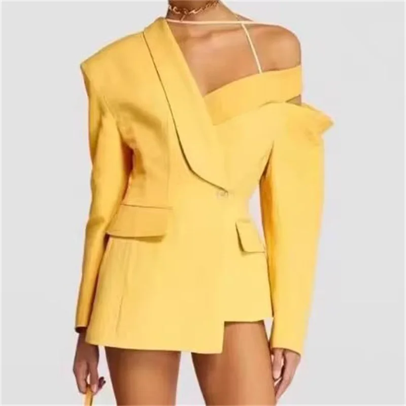 

Women's Blazers 2023 Summer New in External Clothes Wool Blended Asymmetric Women's Coat Korean Fashion Hollow Out Jacket traf