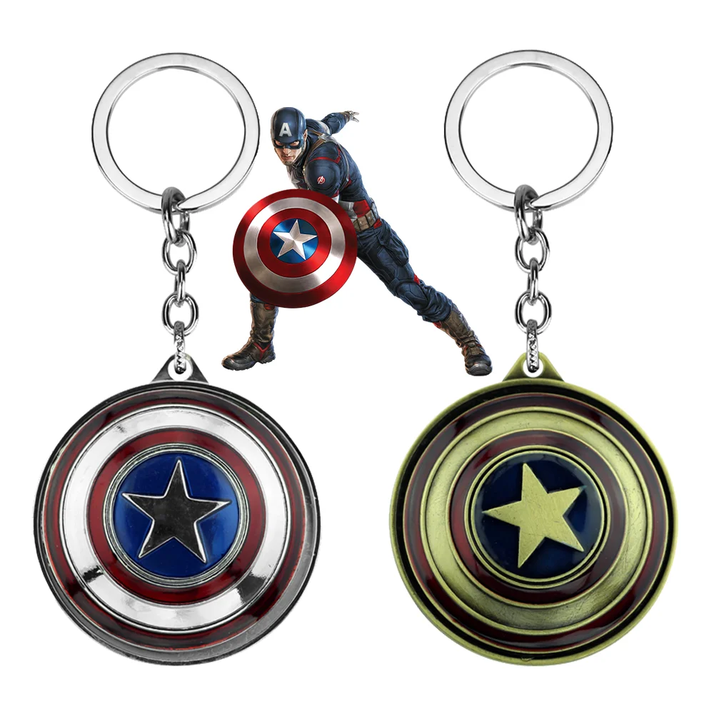 

Marvel Avengers Keychain Superhero Captain America Weapon Shield Rotatable Pendant Keyring Car Backpack Key Holder Accessories