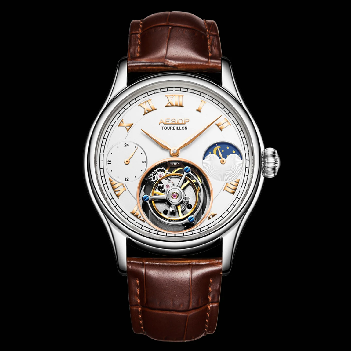 AESOP Off-Axis Tourbillon Skeleton Mechanical Watch For Men Luxury Brand Famous Moonphase Multi Function Waterproof Watches 2022
AESOP Off-Axis Tourbillon Skeleton Mechanical Watch For Men Luxury Brand Famous Moonphase Multi Function Waterproof Watches 2022