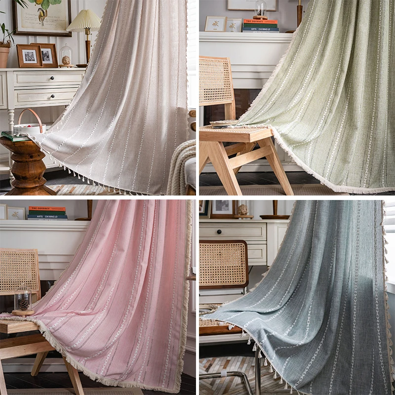 Pastoral Style Striped Yarn-dyed Tassel Curtain Semi Blackout Curtains for Living Room Bedroom Kitchen Home Decoration Curtain
Pastoral Style Striped Yarn-dyed Tassel Curtain Semi Blackout Curtains for Living Room Bedroom Kitchen Home Decoration Curtain