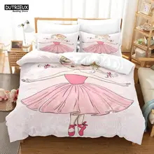 Cartoon Ballet Dancing Girl Print Polyester Bedding Sets Child Kids Covers Boys Duvet Cover Set For Teens King Size Bedding Sets