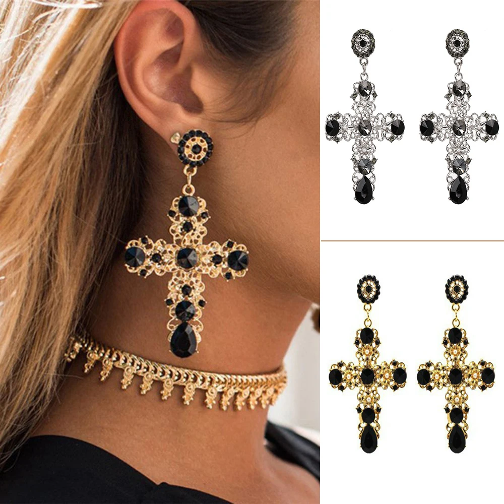 Vintage Black Baroque Crystal Cross Drop Earrings For Women Pink Bohemian Large Exaggerated Long Earrings Fashion Jewelry
Vintage Black Baroque Crystal Cross Drop Earrings For Women Pink Bohemian Large Exaggerated Long Earrings Fashion Jewelry