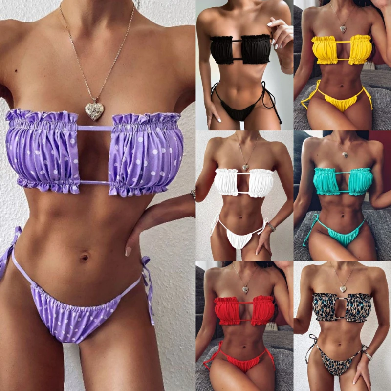Sexy Bikini Pleated Bandeau Swimsuit Female Swimwear Women Mini Thong Bikini Set Bather Swim Beachwear for Bathing Suit Biquini
Sexy Bikini Pleated Bandeau Swimsuit Female Swimwear Women Mini Thong Bikini Set Bather Swim Beachwear for Bathing Suit Biquini