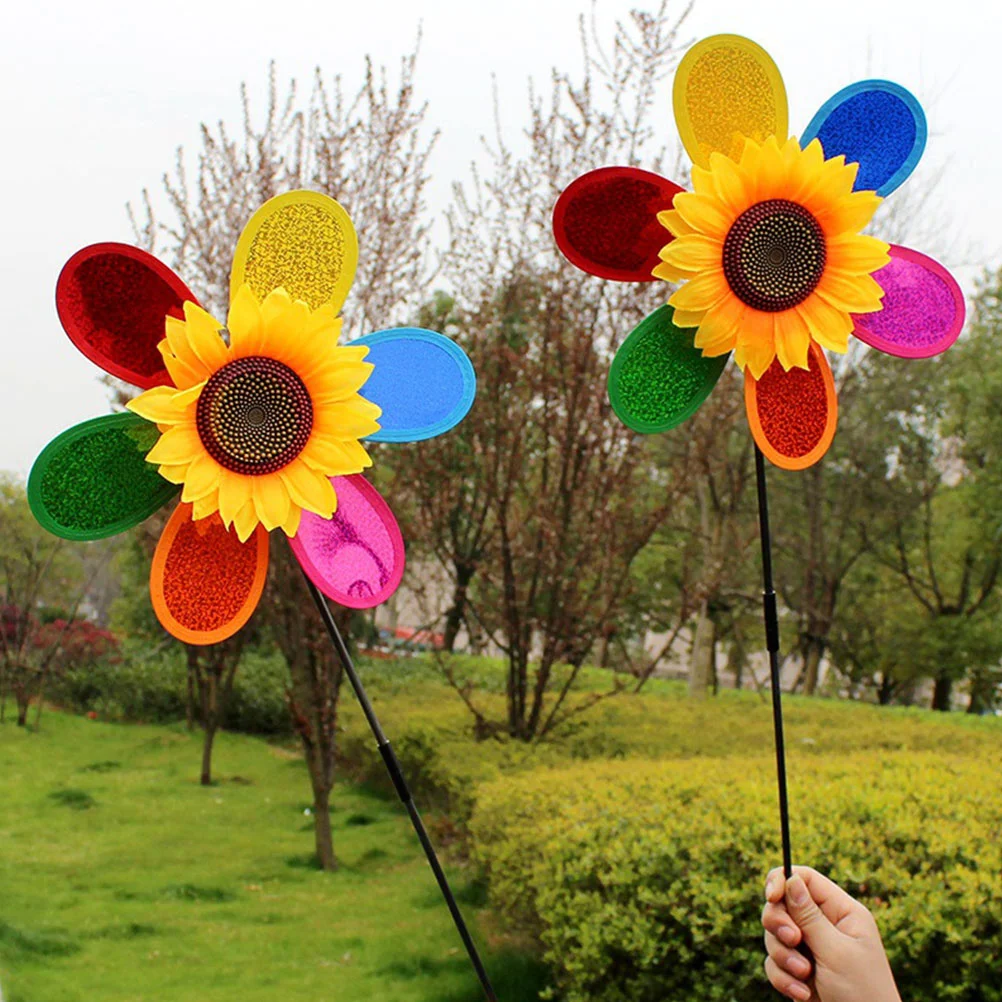 

2 Pcs Sunflower Whirling Pinwheel Outdoor Toys Garden Windmill Decor Pinwheels Yard Bird Colorful