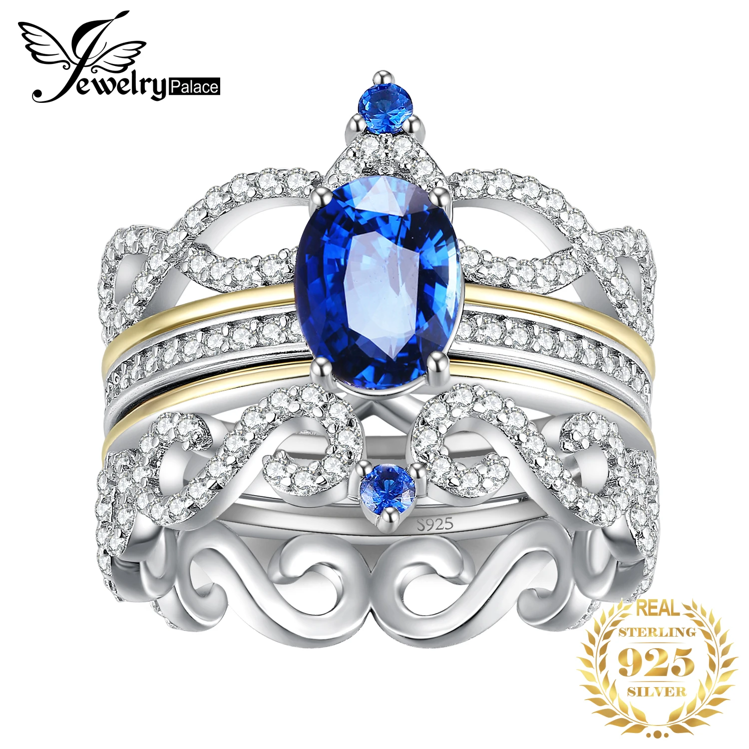 JewelryPalace New 2 Pcs 925 Sterling Silver Wedding Engagement Rings for Woman Oval 2.8ct Created Sapphire Luxury Bridal Sets
JewelryPalace New 2 Pcs 925 Sterling Silver Wedding Engagement Rings for Woman Oval 2.8ct Created Sapphire Luxury Bridal Sets