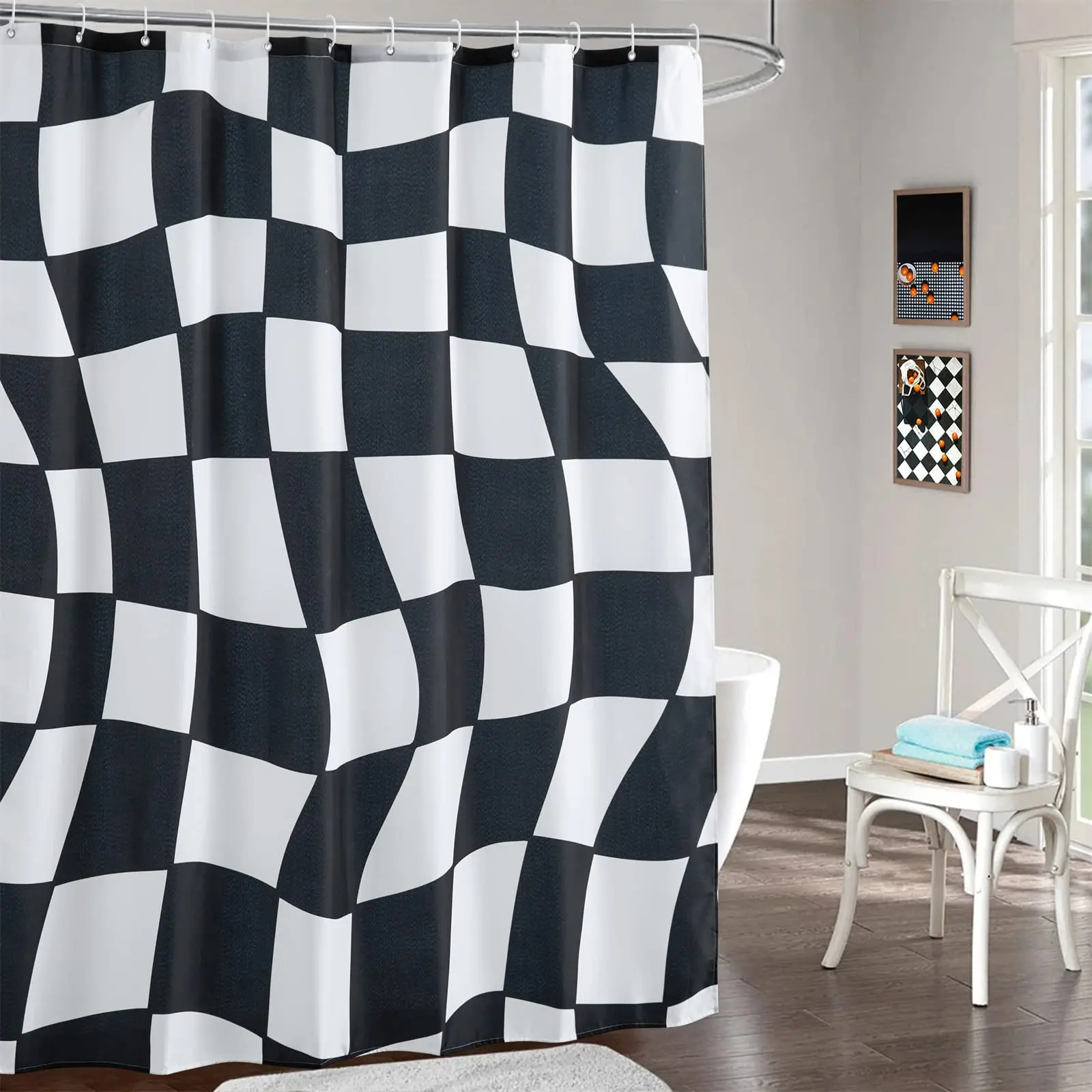 Black & White Psychedelic Checkerboard Shower Curtain Retro Abstract Geometric Wavy Aesthetic Bathroom Curtains with 12 Hooks
Black & White Psychedelic Checkerboard Shower Curtain Retro Abstract Geometric Wavy Aesthetic Bathroom Curtains with 12 Hooks
