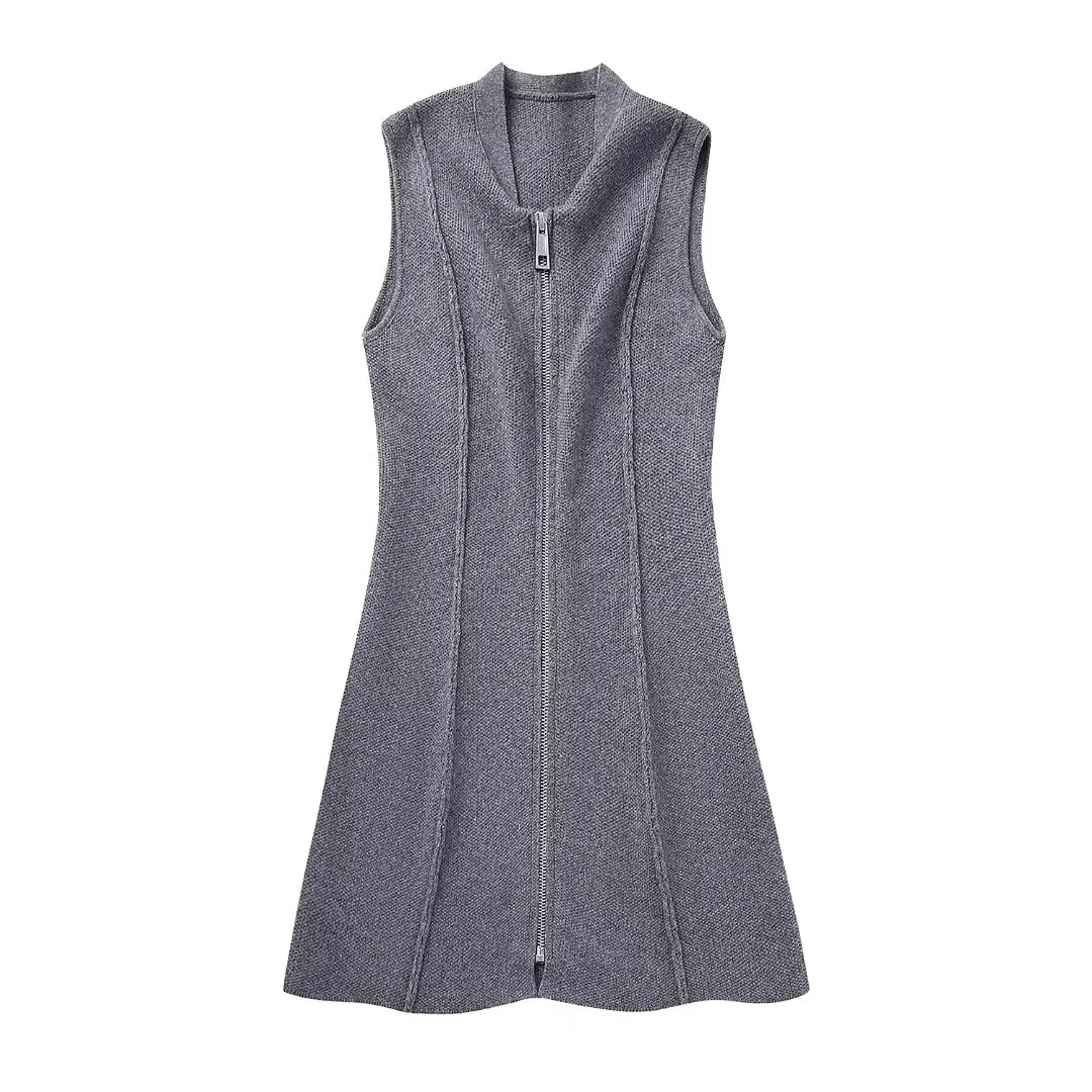 Women 2023 New Chic Fashion Stitching decoration Elastic knitted Mini Dress Vintage Sleeveless Zipper Female Dresses robe Mujer
Women 2023 New Chic Fashion Stitching decoration Elastic knitted Mini Dress Vintage Sleeveless Zipper Female Dresses robe Mujer