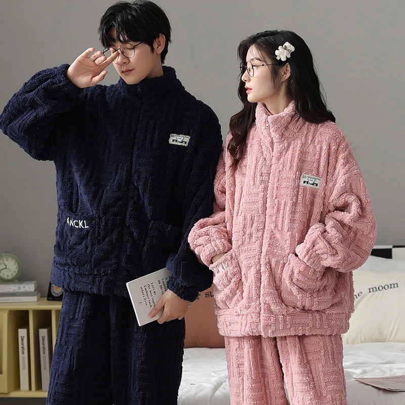 Winter Coral Fleece Zipper Pajamas Coats Couples Thick Warm Turtleneck Sports Loungewear Cute Pink Women's Pyjamas Men Sleepwear
Winter Coral Fleece Zipper Pajamas Coats Couples Thick Warm Turtleneck Sports Loungewear Cute Pink Women's Pyjamas Men Sleepwear