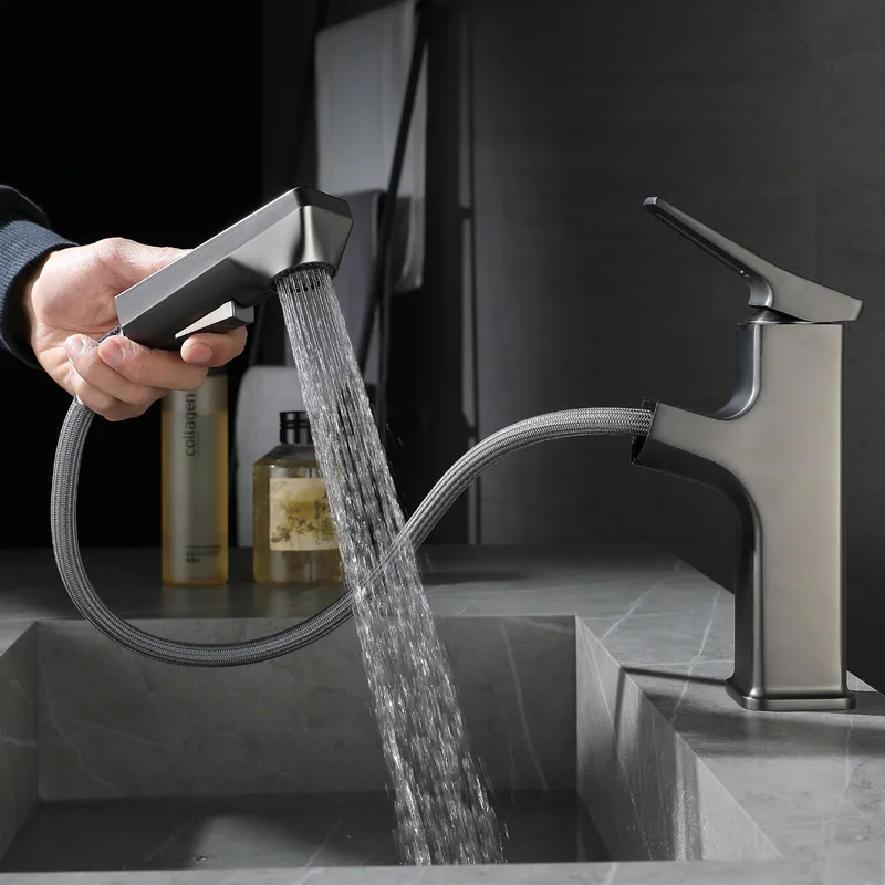 Copper pull-out faucet gun grey wash basin faucet square wash basin faucet double tap
Copper pull-out faucet gun grey wash basin faucet square wash basin faucet double tap