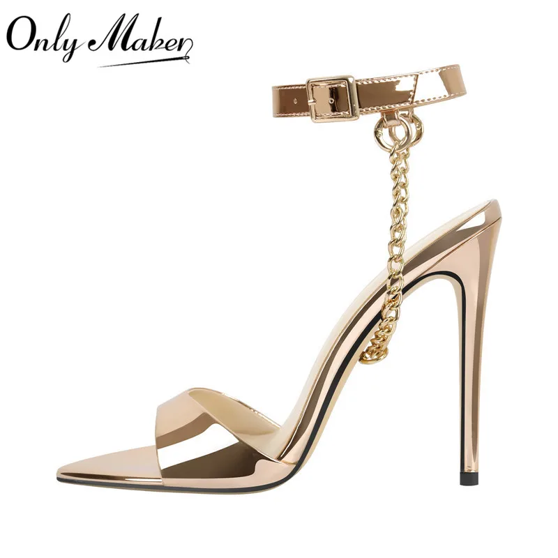 

Onlymaker Women Gold Peep Toe Mules Slip On Thin High Sandals Big Size Classic Fashion Party Dress Female Open Toe Sandals