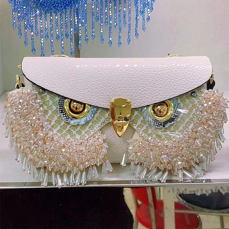 

owl Single owl pearl tassel Shoulder Messenger Bag New Women's Bag Candy Color Handbag Embossing Process PU Soft Handle Tote Bag