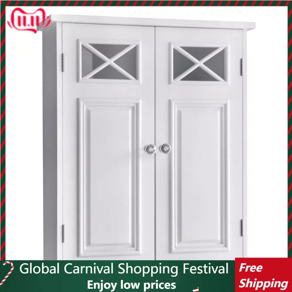 Деревянный стеновой шкаф с поперечным формованием и 2 дверями, белый 
Деревянный стеновой шкаф с поперечным формованием и 2 дверями, белый