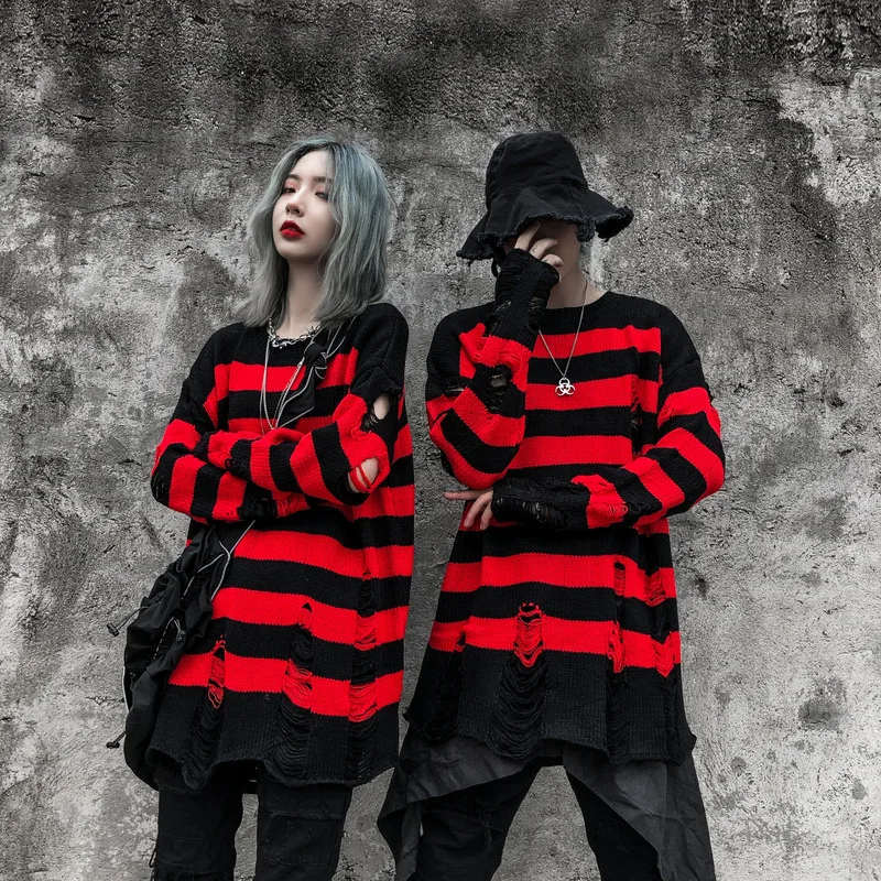 Striped Sweaters Women Punk Unisex Sweater Autumn Hollow Out Hole Broken Jumper Loose Oversized Pullouvers Harajuku Streetwear
Striped Sweaters Women Punk Unisex Sweater Autumn Hollow Out Hole Broken Jumper Loose Oversized Pullouvers Harajuku Streetwear