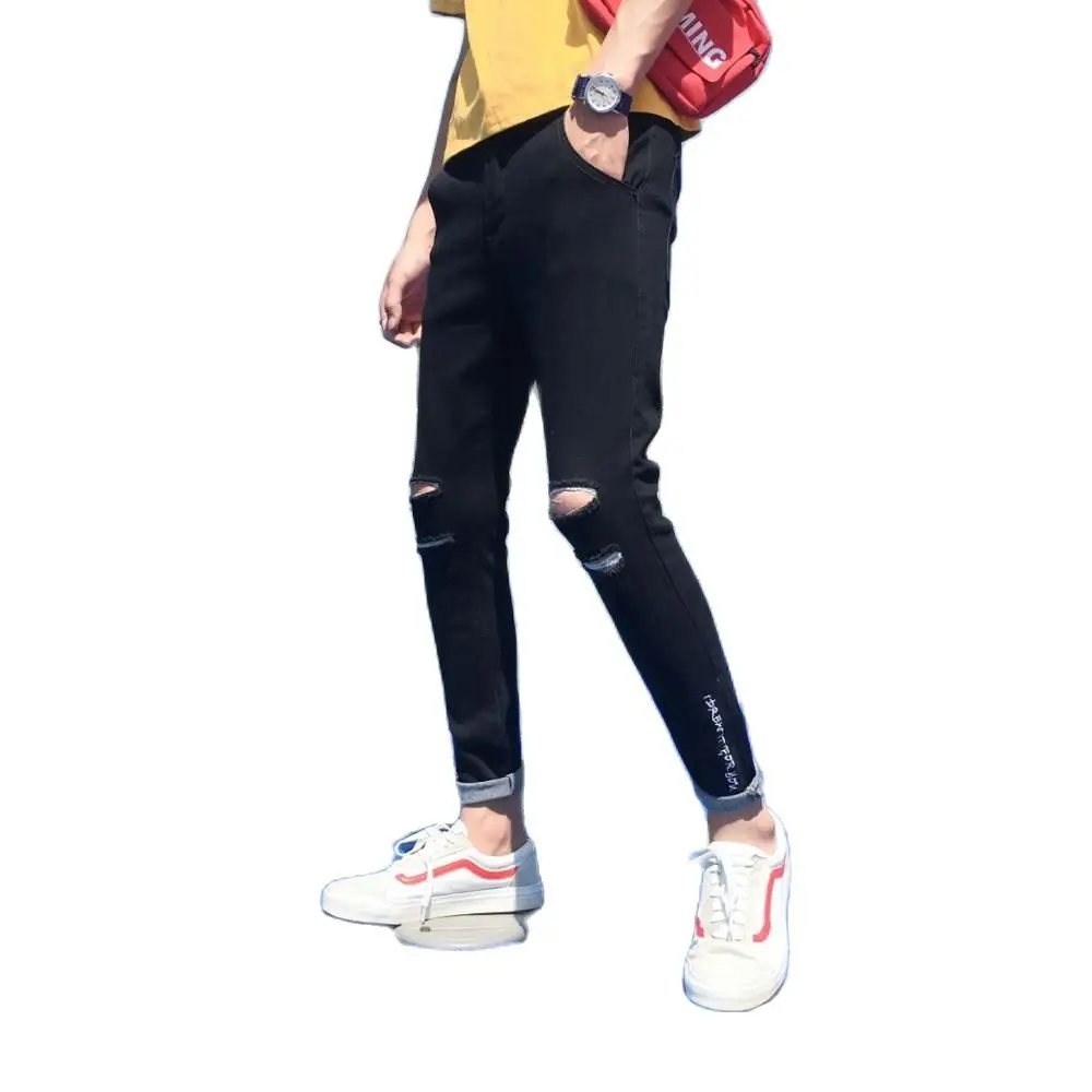 Summer Knee Ripped Hole Denim Jeans Men's Korean Embroidery Trendy Pants Washed Pencil Feet Pants Wild Casual Pencil Pants
Summer Knee Ripped Hole Denim Jeans Men's Korean Embroidery Trendy Pants Washed Pencil Feet Pants Wild Casual Pencil Pants
