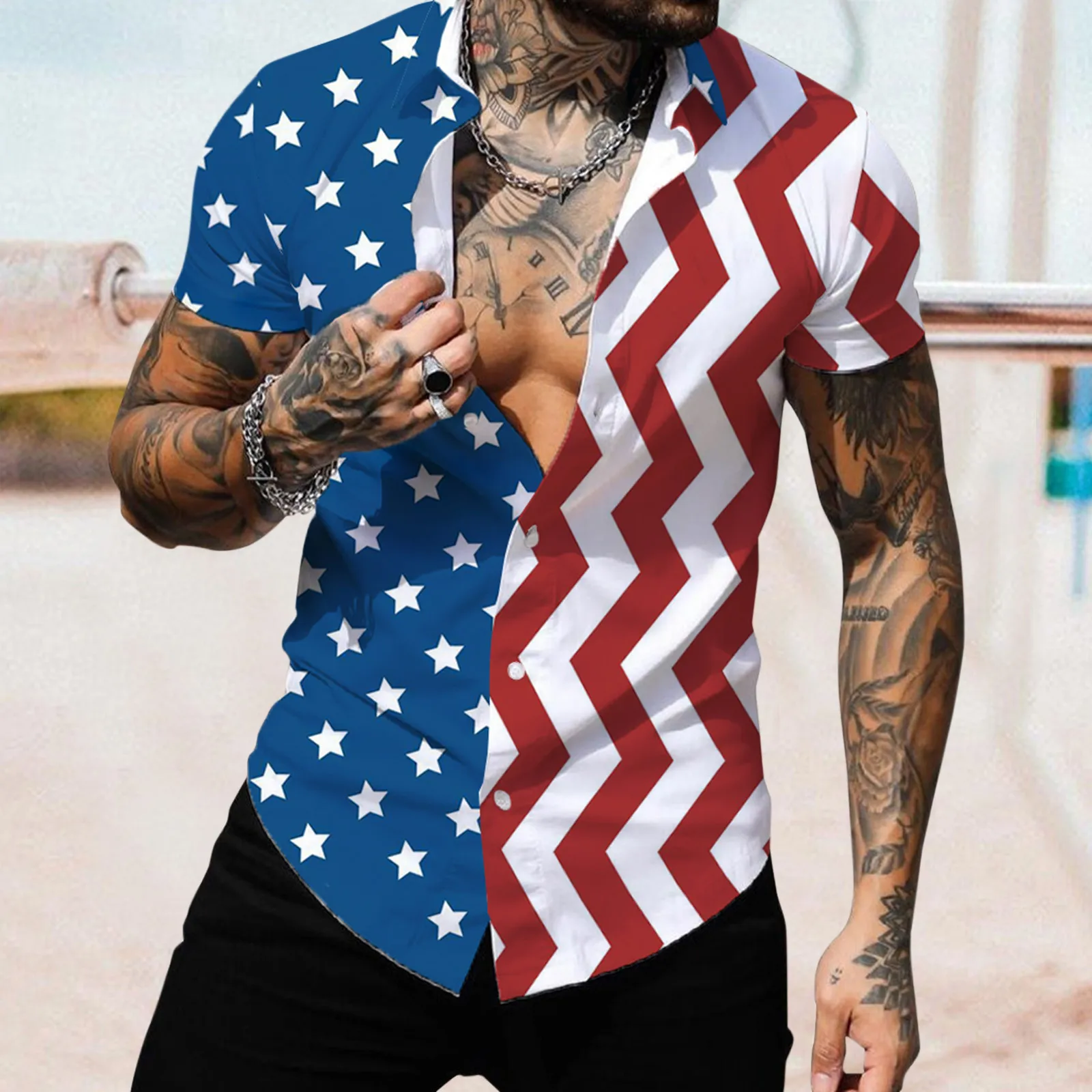 Male Summer Casual Independence Day Flag Print Shirt Short Sleeve Turn Down Collar Shirt Blue Button
Male Summer Casual Independence Day Flag Print Shirt Short Sleeve Turn Down Collar Shirt Blue Button