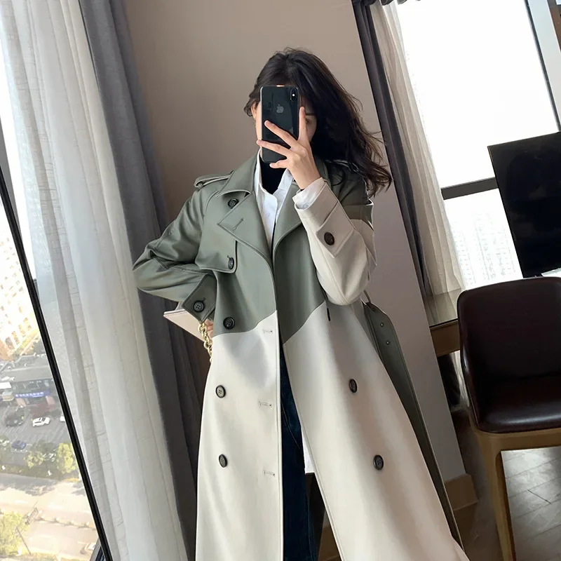 Women's Windbreaker Green Leather Stitching Autumn Lapel Ladies Cloak High-End Quality Lining Windproof Long luxury Trench
Women's Windbreaker Green Leather Stitching Autumn Lapel Ladies Cloak High-End Quality Lining Windproof Long luxury Trench