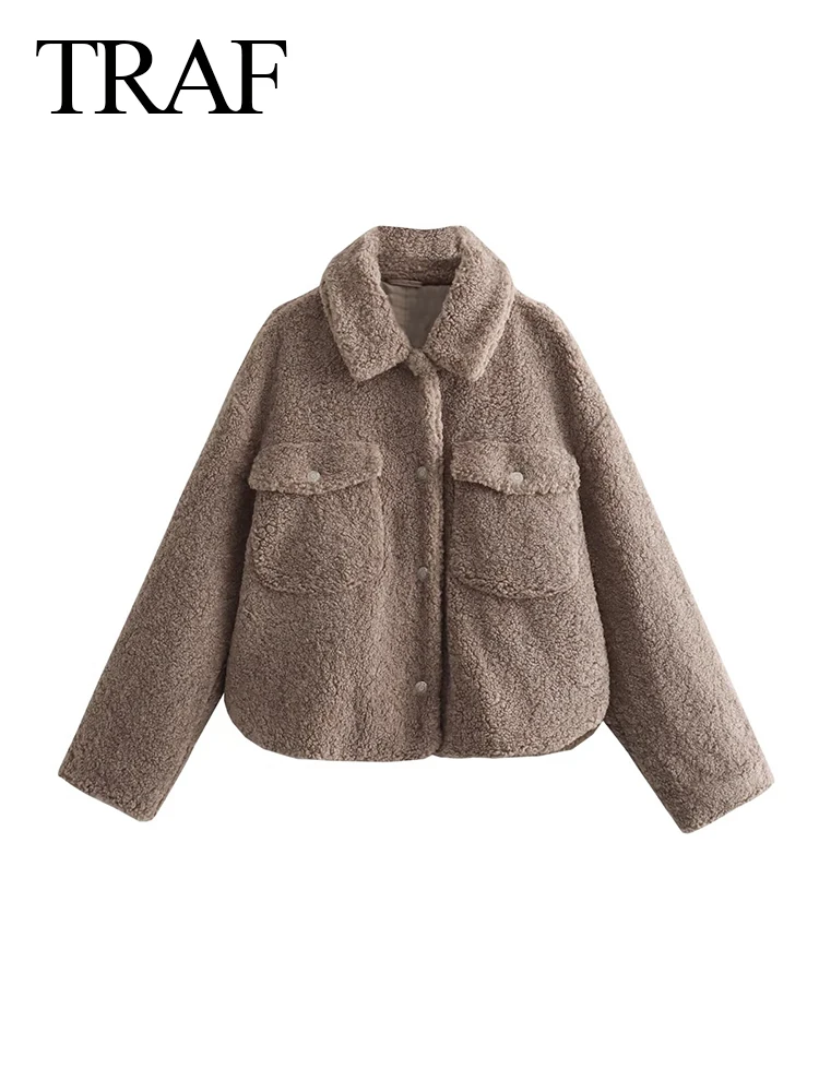 Зимнее женское пальто с карманами TRAF 2023, Новая женская теплая верхняя одежда, повседневные флисовые куртки, Женская шикарная однобортная куртка 
Зимнее женское пальто с карманами TRAF 2023, Новая женская теплая верхняя одежда, повседневные флисовые куртки, Женская шикарная однобортная куртка