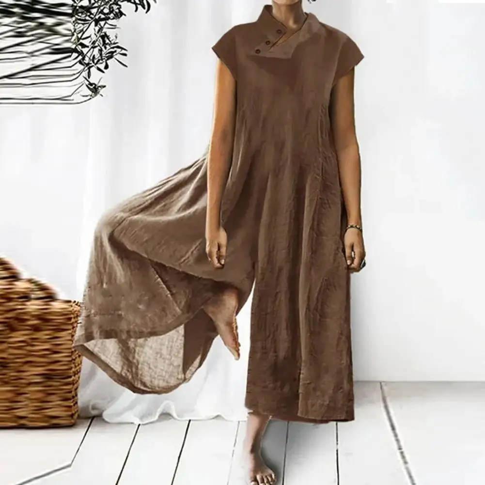 Button Decor Jumpsuit Stylish Stand Collar Ladies Jumpsuit Wide Leg Short Sleeve Breathable Soft Summer Outfit for Women Elegant 
Button Decor Jumpsuit Stylish Stand Collar Ladies Jumpsuit Wide Leg Short Sleeve Breathable Soft Summer Outfit for Women Elegant