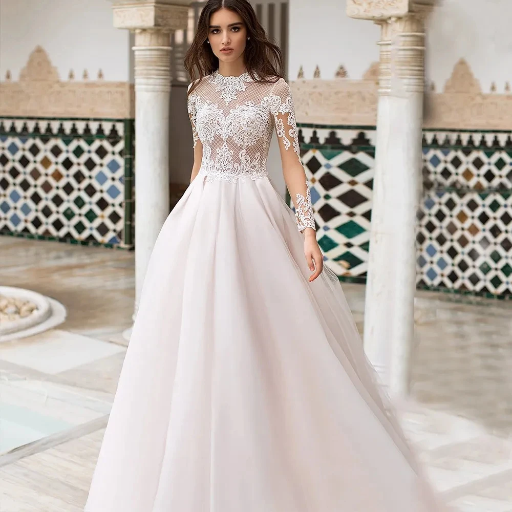 White Tulle Luxury Wedding Dresses Simple O-Neck Long Sleeves BOHO Bridal Gowns Appliques Button Back Vestidos De Novia W10363
White Tulle Luxury Wedding Dresses Simple O-Neck Long Sleeves BOHO Bridal Gowns Appliques Button Back Vestidos De Novia W10363