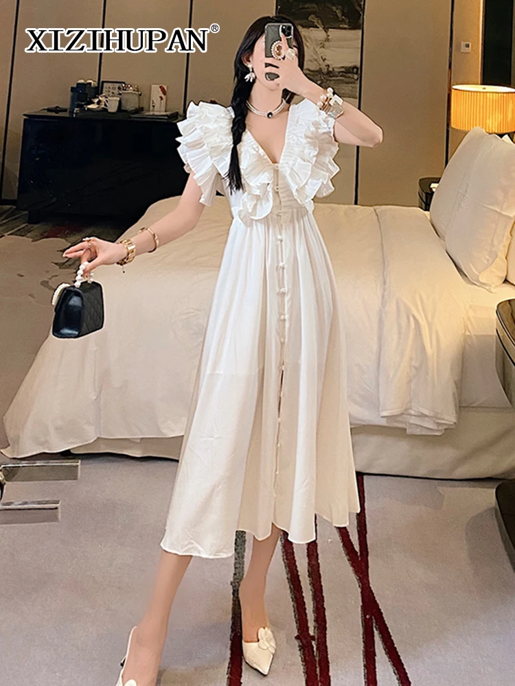 XIZIHUPAN Patchwork Ruffle Trim Solid Dress For Women V Neck Sleeveless High Waist Solid Midi Dresses Female Summer Fashion New
XIZIHUPAN Patchwork Ruffle Trim Solid Dress For Women V Neck Sleeveless High Waist Solid Midi Dresses Female Summer Fashion New