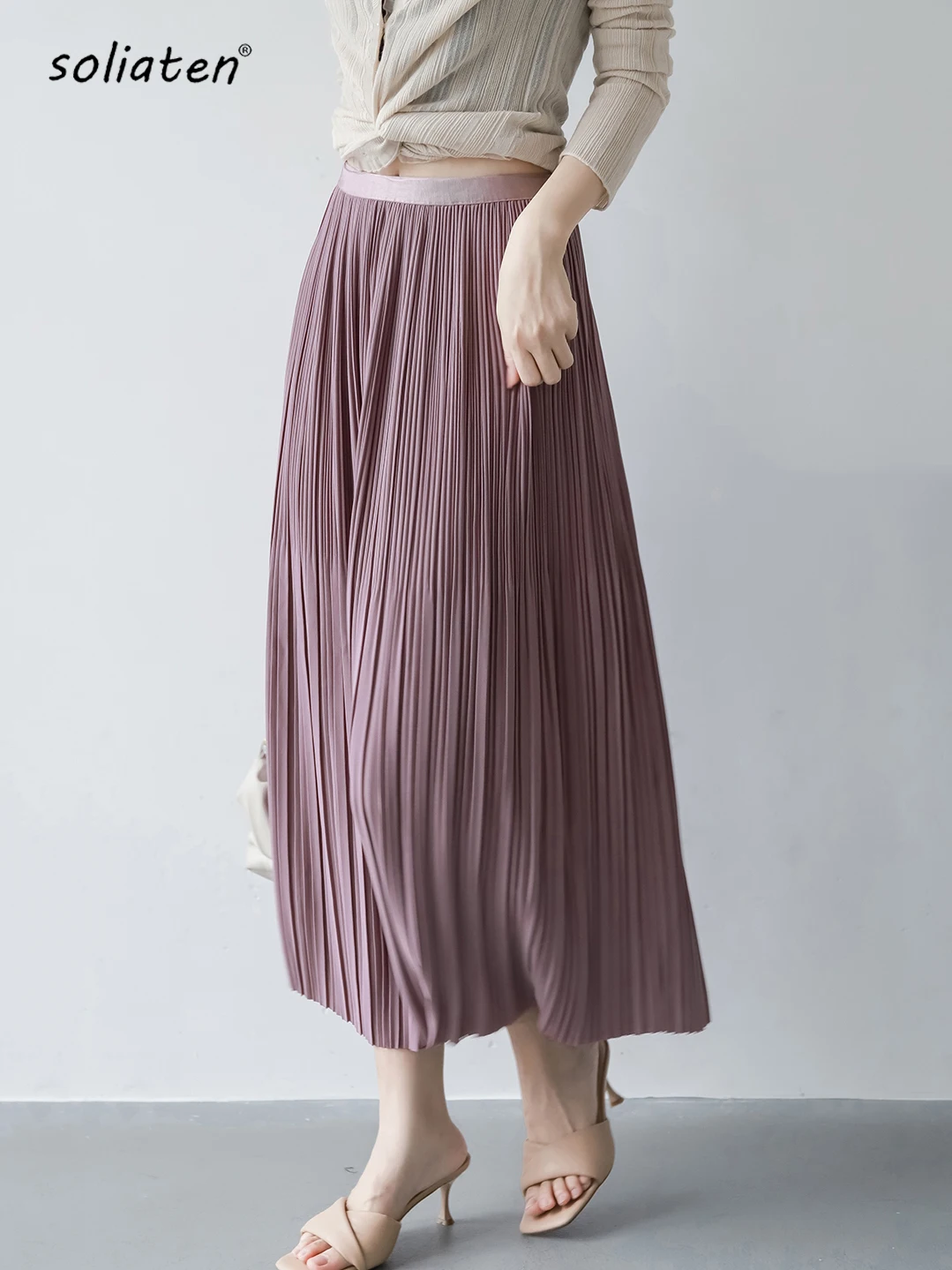 

Frenchy однотонная плиссированная юбка с высокой талией Новая женская модная универсальная юбка миди с эластичной резинкой на талии Женская C-082