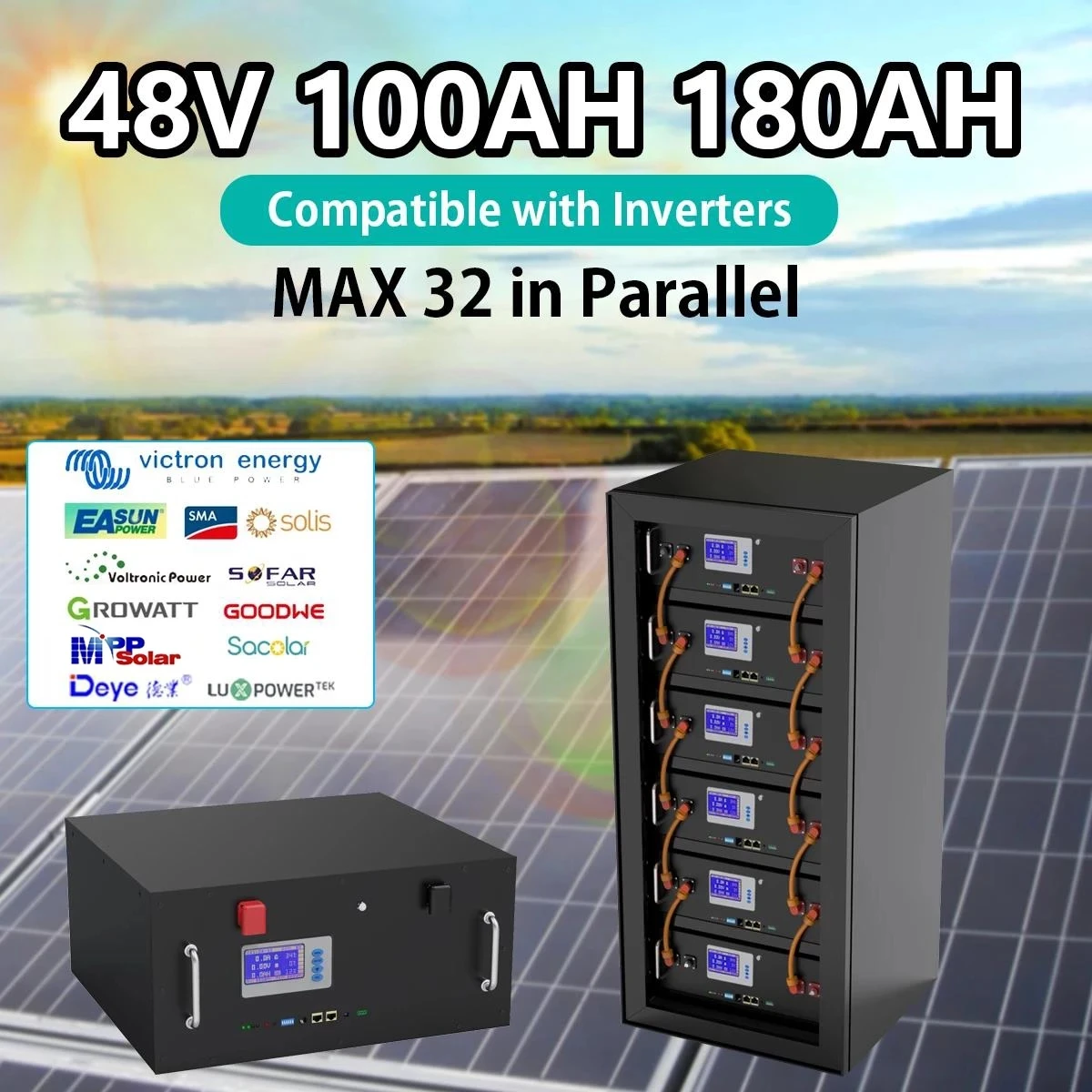 Lifepo4 48v 100ah 180ah lithium battery 5kw 9kw 6000 + cycles max 32 parallel compatible inverter for solar ups
Lifepo4 48v 100ah 180ah lithium battery 5kw 9kw 6000 + cycles max 32 parallel compatible inverter for solar ups