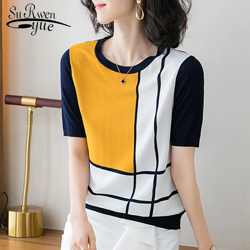 Summer Thin Clothes Korean Loose Tops Women New Fashion Ice Silk Knitted Short Sleeve T-Shirt Women 2022 Bottoming Blusas 19352
Summer Thin Clothes Korean Loose Tops Women New Fashion Ice Silk Knitted Short Sleeve T-Shirt Women 2022 Bottoming Blusas 19352