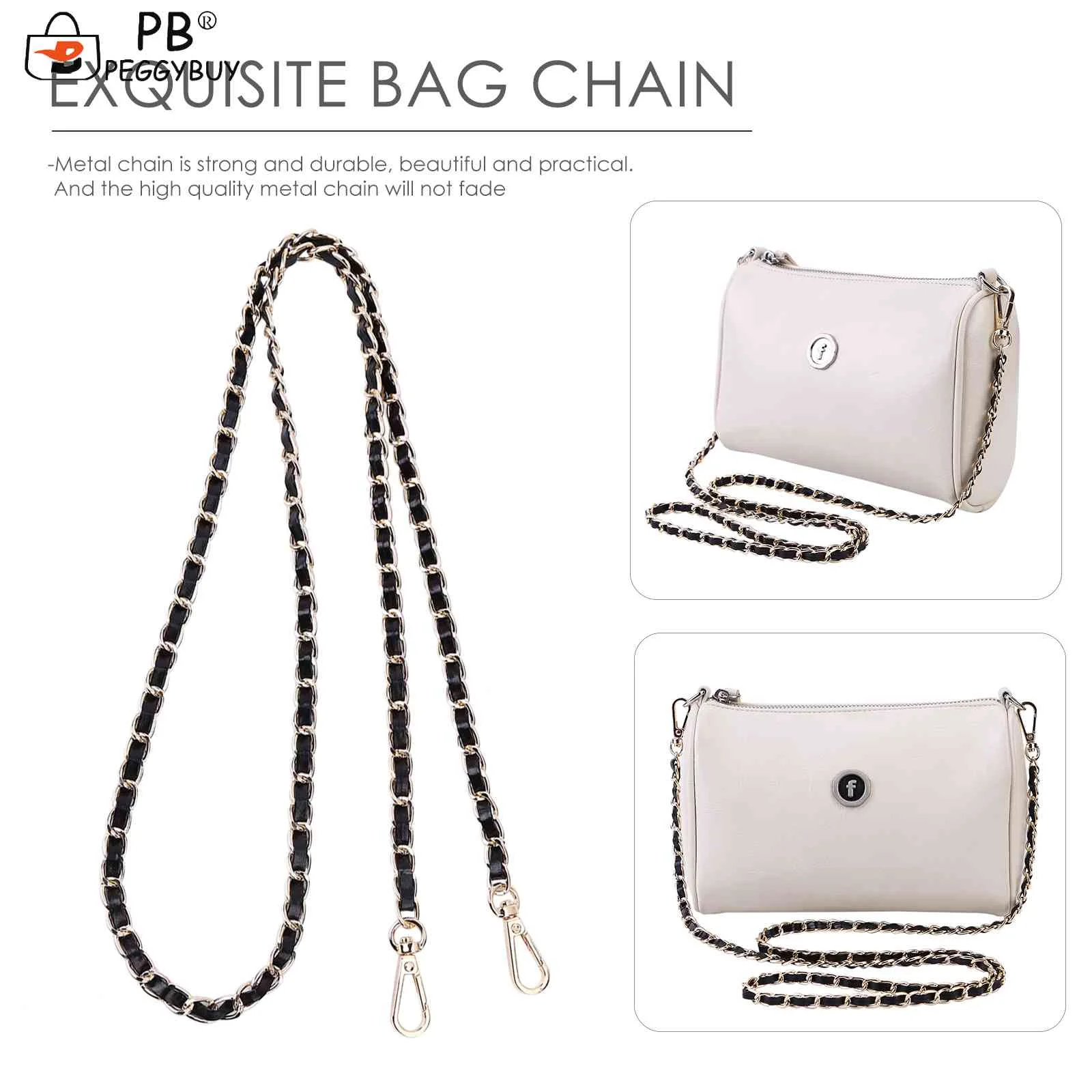 

DIY Purse Chain Strap - PU Leather Metal Chain Replacement for Shoulder Crossbody Bag Handbag 47 inches Long with Buckles 2Pcs