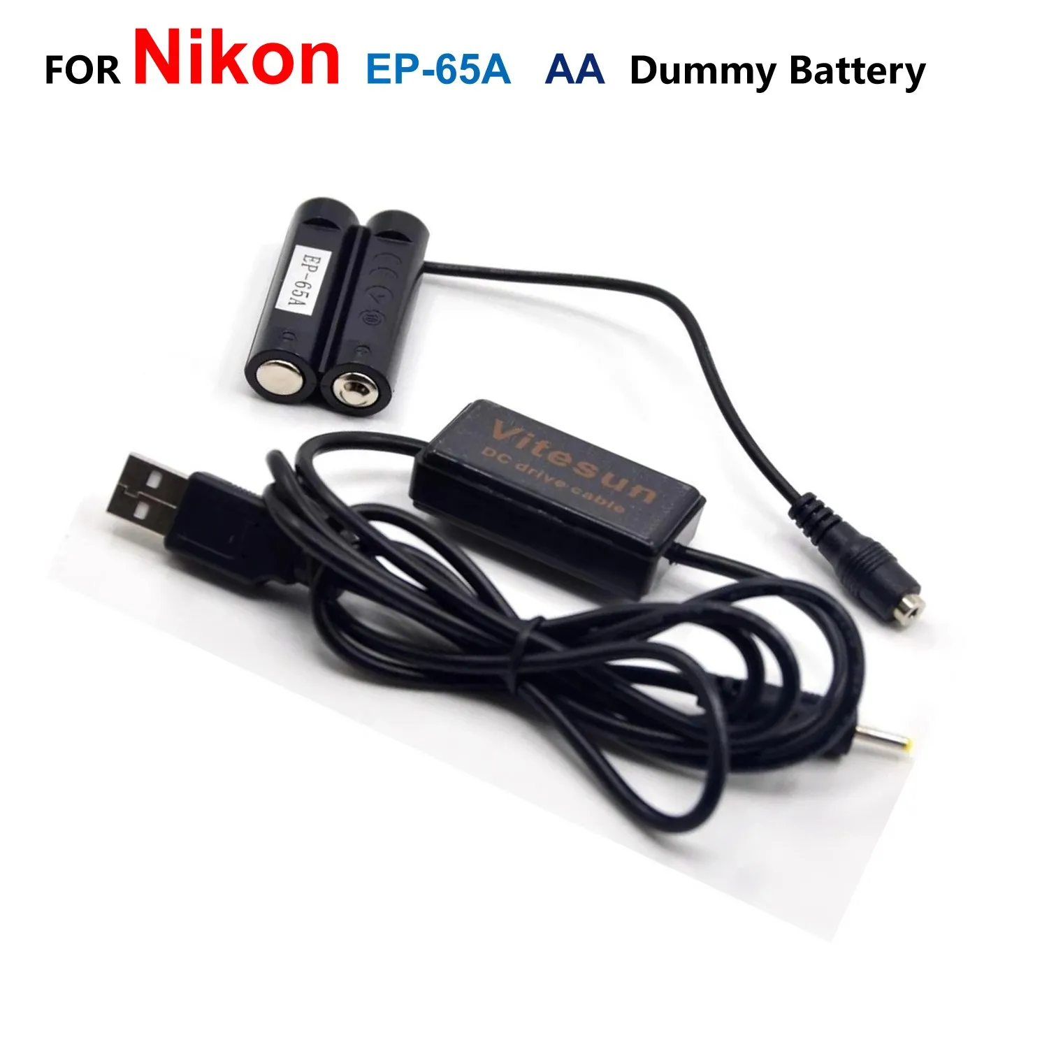 

EP-65A EP65A DC Coupler AA Dummy Battery + USB Drive Power Adapter Cable For Nikon P60 P50 L18 L16 L15 L14 L12 L11 L6 L5 L3