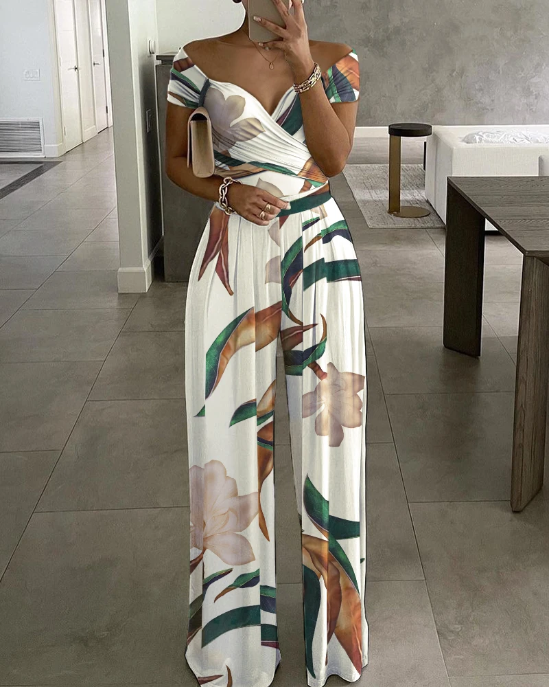 Women Holiday V Neck Plants Print Short Sleeve Wide Leg Jumpsuit Casual Long Pants One Piece Suit High Waist Playsuit Romper New
Women Holiday V Neck Plants Print Short Sleeve Wide Leg Jumpsuit Casual Long Pants One Piece Suit High Waist Playsuit Romper New