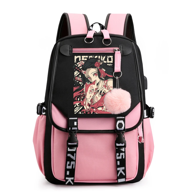 

Anime Demon Slayer Backpack Nezuko Girls Travel Bookbag USB Charging Waterproof Fashion Children School Backpack Student Mochila