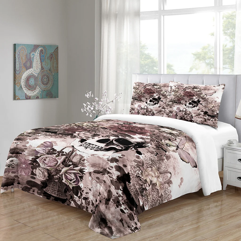 3D Pink Rose Flower Skeleton Couple kissing Design Skull Bedding Sets Single Double Bed Duvet Cover Set and 2 pcs Pillow cover 
3D Pink Rose Flower Skeleton Couple kissing Design Skull Bedding Sets Single Double Bed Duvet Cover Set and 2 pcs Pillow cover