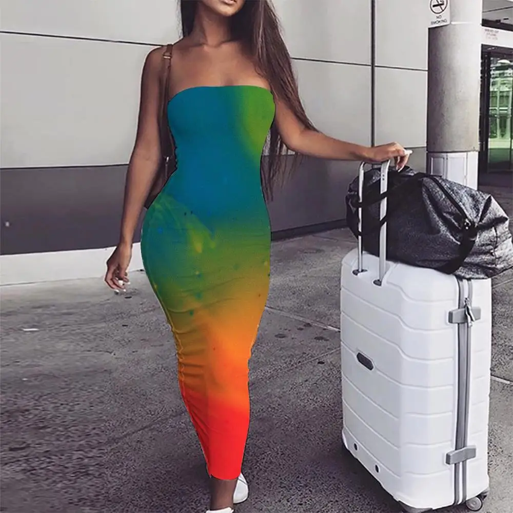 

KYKU Brand Rainbow Dress Women Rainbow Abstraction sleeveless Funny Bodycon Dress Gradient Boho Beautiful Sundress