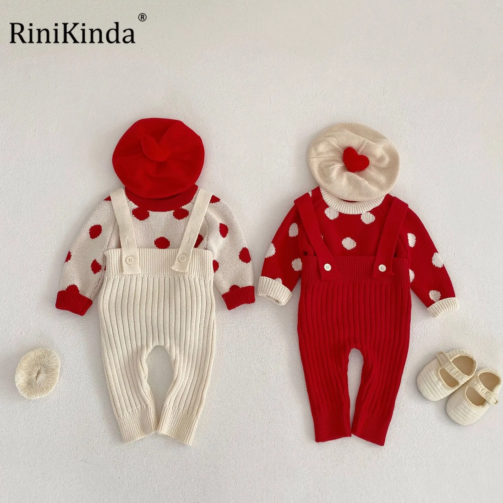 

Детская весенняя одежда для новорожденных мальчиков и девочек, вязаные комбинезоны в горошек + свитер, комплекты одежды из 2 предметов
